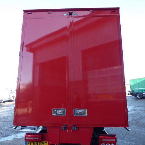 DAF LF 210 FA 7.5 Tonne EU GRP Box Rear View of Red Trailer